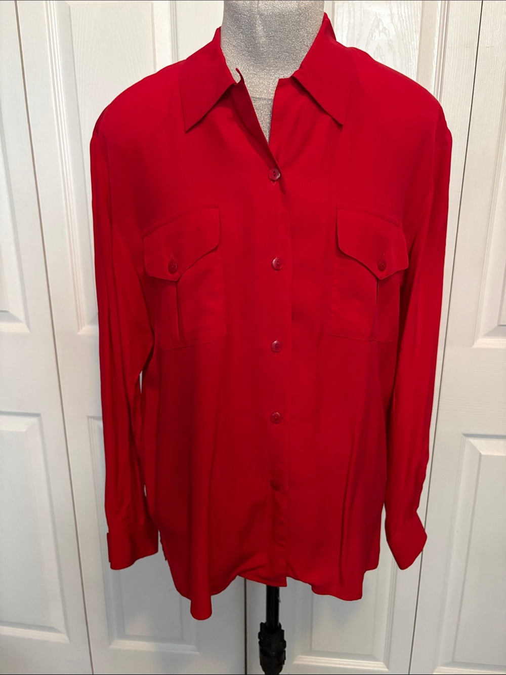 YL Collection 100% Silk Vibrant Red Button-Down Blouse